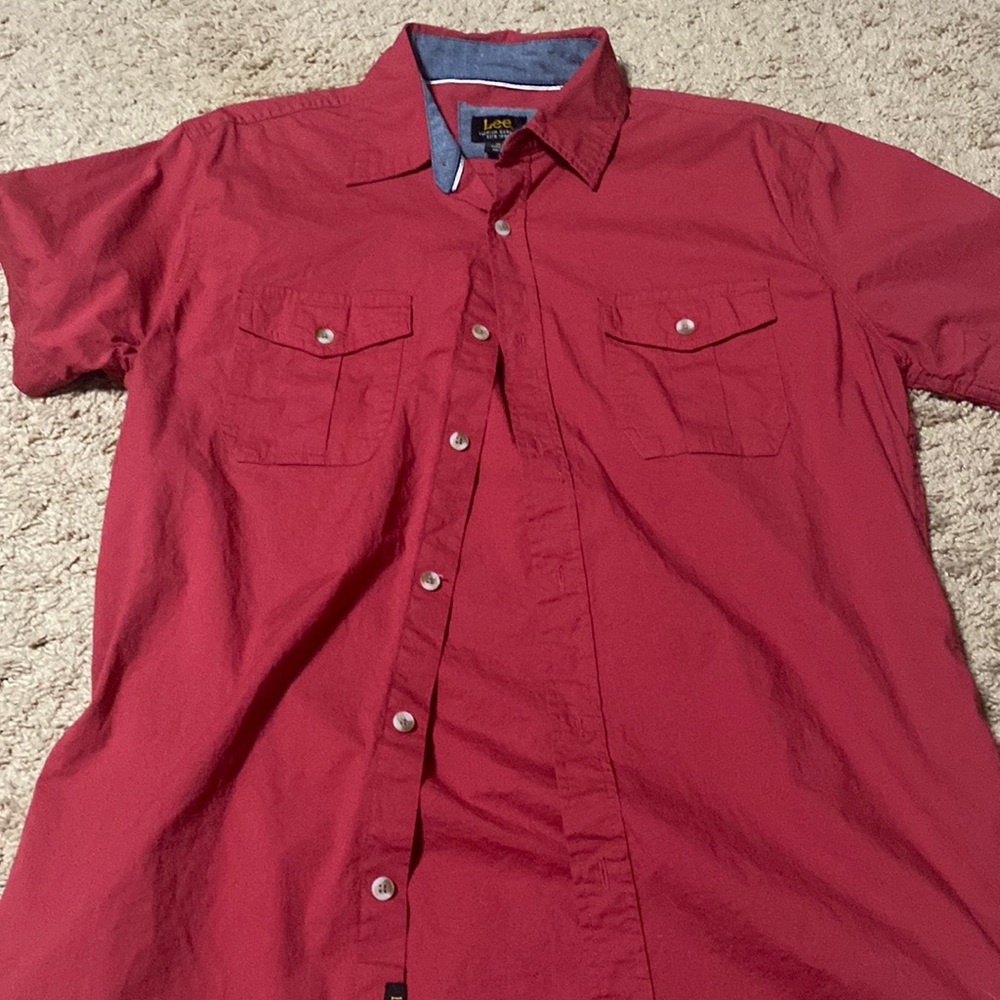 Lee red button down
